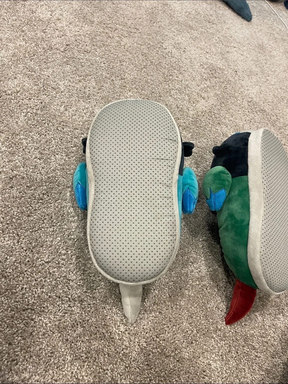 Ari & Tofu Plush Parrot Bird Slippers - Green & Teal Plush Bird